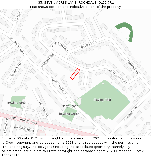 35, SEVEN ACRES LANE, ROCHDALE, OL12 7RL: Location map and indicative extent of plot