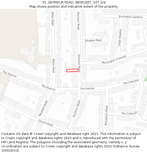 35, SEYMOUR ROAD, BENFLEET, SS7 2HJ: Location map and indicative extent of plot