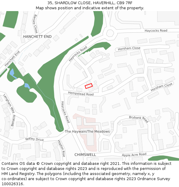 35, SHARDLOW CLOSE, HAVERHILL, CB9 7RF: Location map and indicative extent of plot