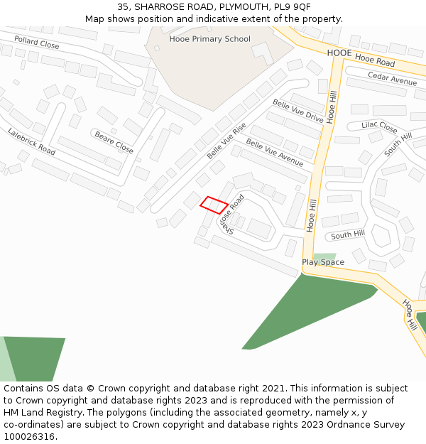 35, SHARROSE ROAD, PLYMOUTH, PL9 9QF: Location map and indicative extent of plot