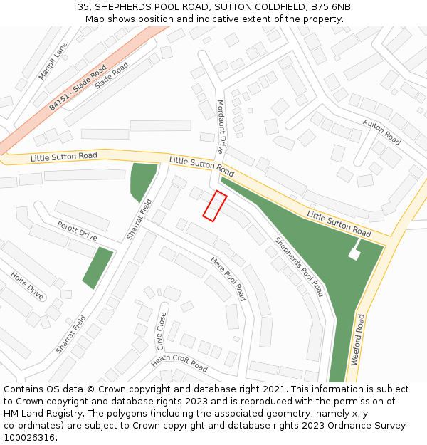 35, SHEPHERDS POOL ROAD, SUTTON COLDFIELD, B75 6NB: Location map and indicative extent of plot