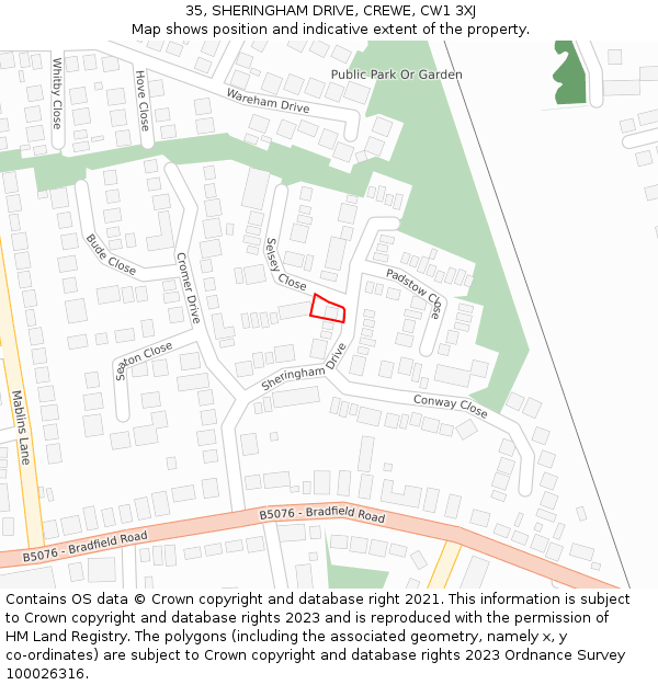 35, SHERINGHAM DRIVE, CREWE, CW1 3XJ: Location map and indicative extent of plot