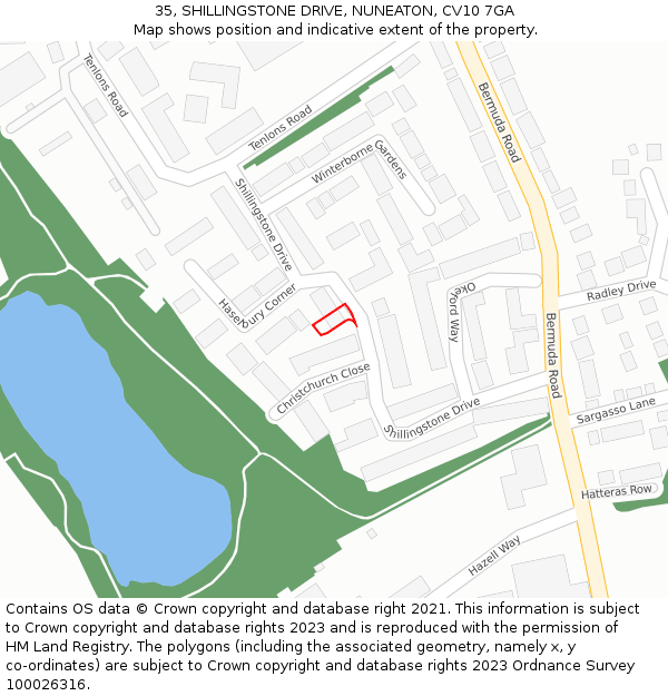 35, SHILLINGSTONE DRIVE, NUNEATON, CV10 7GA: Location map and indicative extent of plot