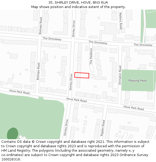 35, SHIRLEY DRIVE, HOVE, BN3 6UA: Location map and indicative extent of plot