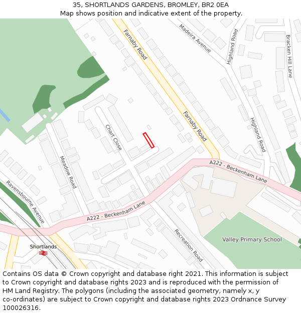 35, SHORTLANDS GARDENS, BROMLEY, BR2 0EA: Location map and indicative extent of plot
