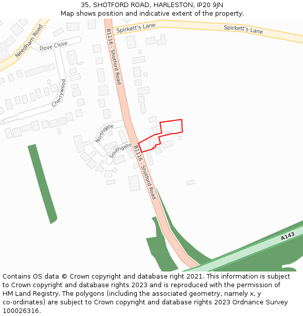 35, SHOTFORD ROAD, HARLESTON, IP20 9JN: Location map and indicative extent of plot