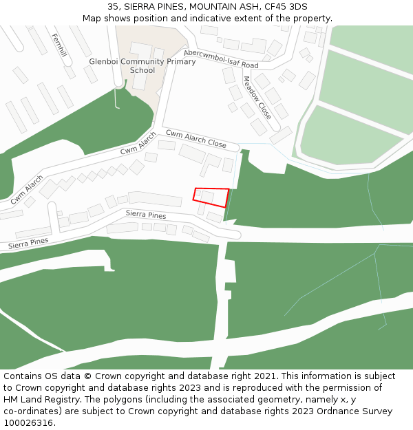 35, SIERRA PINES, MOUNTAIN ASH, CF45 3DS: Location map and indicative extent of plot