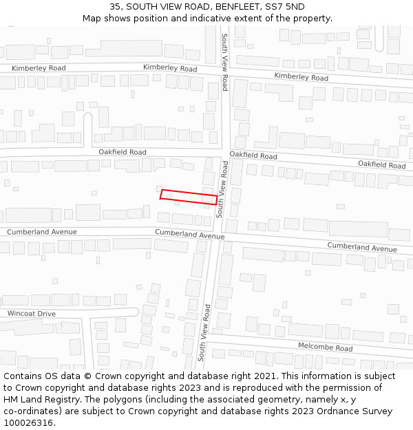 35, SOUTH VIEW ROAD, BENFLEET, SS7 5ND: Location map and indicative extent of plot