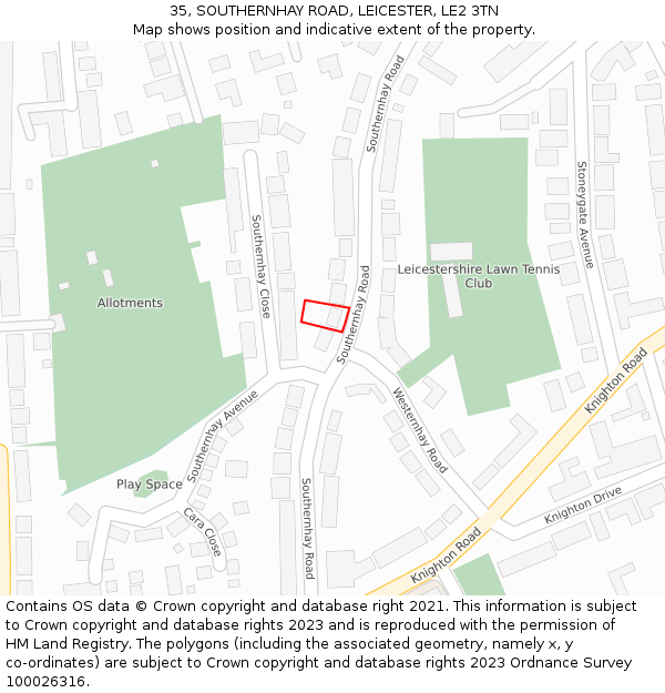 35, SOUTHERNHAY ROAD, LEICESTER, LE2 3TN: Location map and indicative extent of plot
