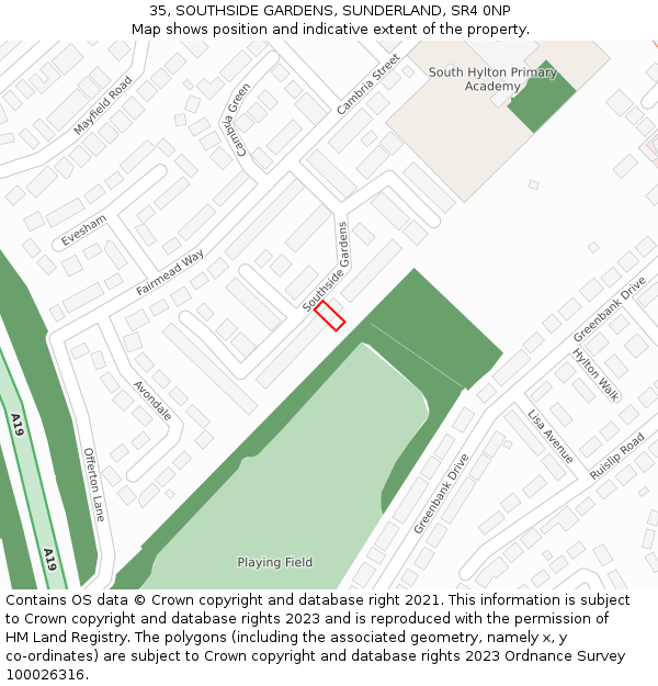 35, SOUTHSIDE GARDENS, SUNDERLAND, SR4 0NP: Location map and indicative extent of plot