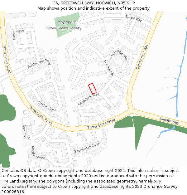 35, SPEEDWELL WAY, NORWICH, NR5 9HP: Location map and indicative extent of plot