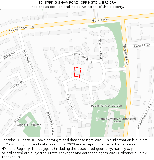 35, SPRING SHAW ROAD, ORPINGTON, BR5 2RH: Location map and indicative extent of plot