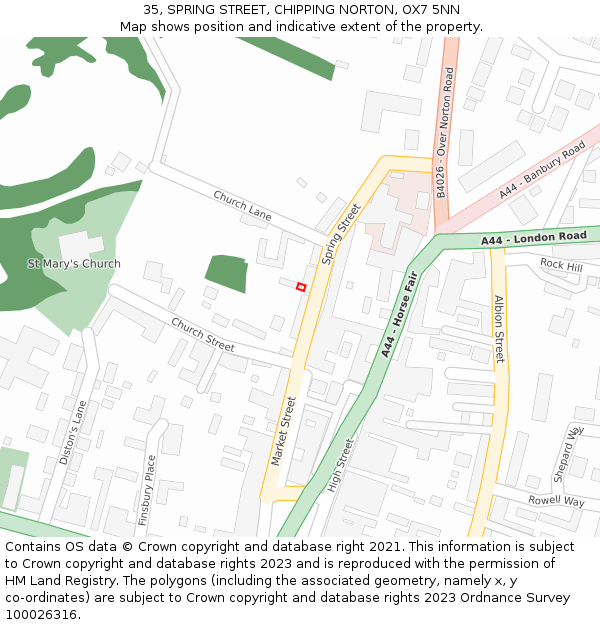 35, SPRING STREET, CHIPPING NORTON, OX7 5NN: Location map and indicative extent of plot