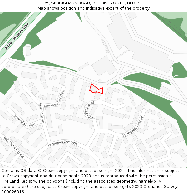 35, SPRINGBANK ROAD, BOURNEMOUTH, BH7 7EL: Location map and indicative extent of plot
