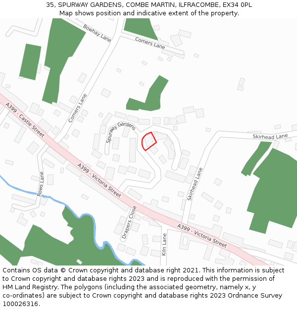 35, SPURWAY GARDENS, COMBE MARTIN, ILFRACOMBE, EX34 0PL: Location map and indicative extent of plot