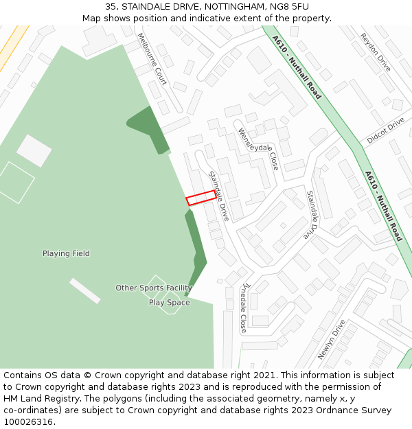 35, STAINDALE DRIVE, NOTTINGHAM, NG8 5FU: Location map and indicative extent of plot