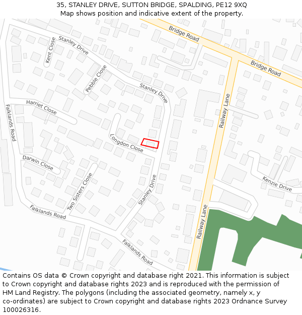 35, STANLEY DRIVE, SUTTON BRIDGE, SPALDING, PE12 9XQ: Location map and indicative extent of plot