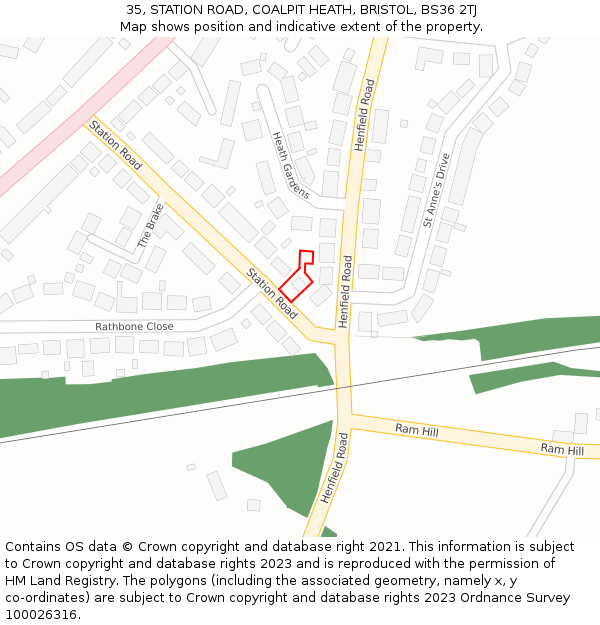 35, STATION ROAD, COALPIT HEATH, BRISTOL, BS36 2TJ: Location map and indicative extent of plot