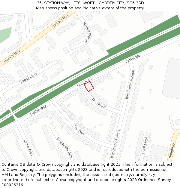 35, STATION WAY, LETCHWORTH GARDEN CITY, SG6 3SD: Location map and indicative extent of plot