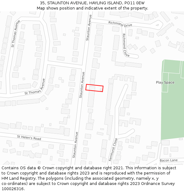 35, STAUNTON AVENUE, HAYLING ISLAND, PO11 0EW: Location map and indicative extent of plot