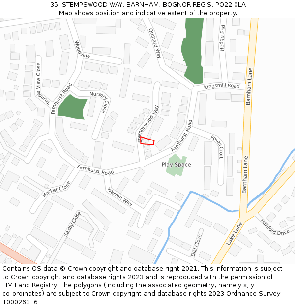 35, STEMPSWOOD WAY, BARNHAM, BOGNOR REGIS, PO22 0LA: Location map and indicative extent of plot