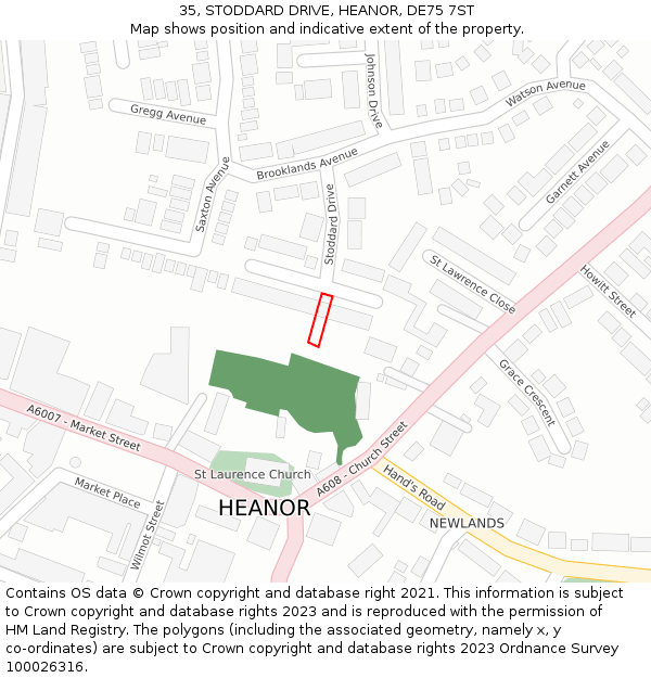 35, STODDARD DRIVE, HEANOR, DE75 7ST: Location map and indicative extent of plot