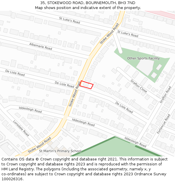 35, STOKEWOOD ROAD, BOURNEMOUTH, BH3 7ND: Location map and indicative extent of plot