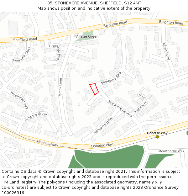 35, STONEACRE AVENUE, SHEFFIELD, S12 4NT: Location map and indicative extent of plot