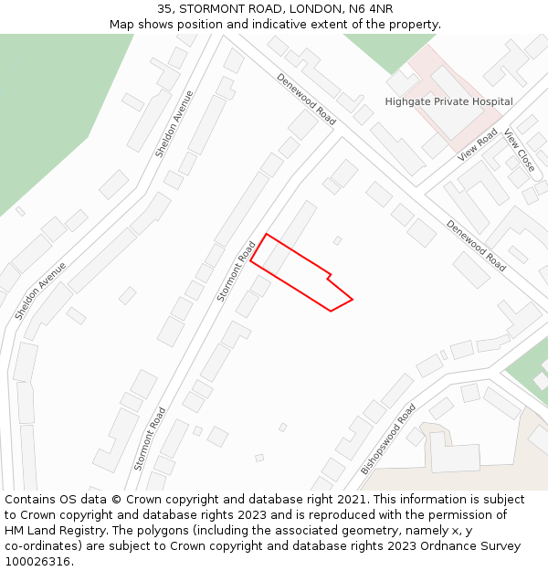 35, STORMONT ROAD, LONDON, N6 4NR: Location map and indicative extent of plot