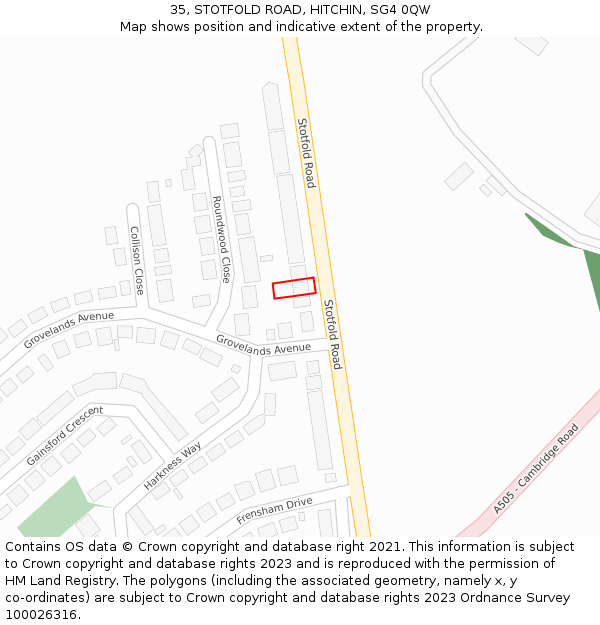 35, STOTFOLD ROAD, HITCHIN, SG4 0QW: Location map and indicative extent of plot