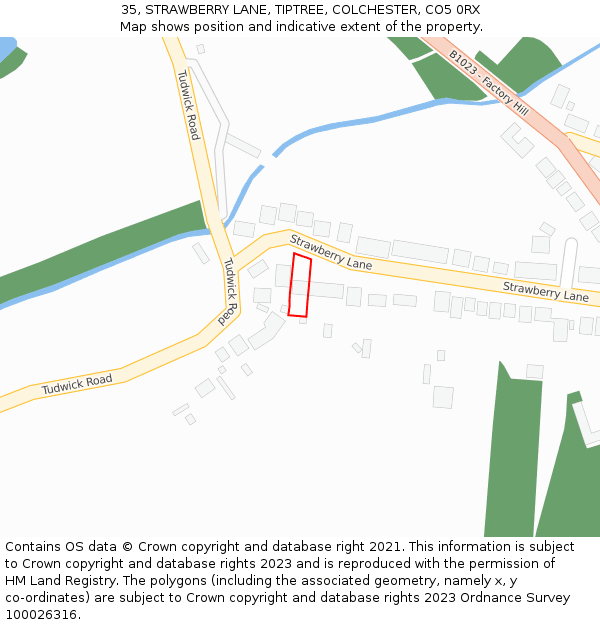35, STRAWBERRY LANE, TIPTREE, COLCHESTER, CO5 0RX: Location map and indicative extent of plot