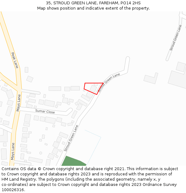 35, STROUD GREEN LANE, FAREHAM, PO14 2HS: Location map and indicative extent of plot