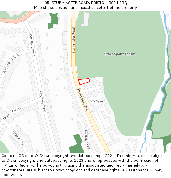 35, STURMINSTER ROAD, BRISTOL, BS14 8BQ: Location map and indicative extent of plot