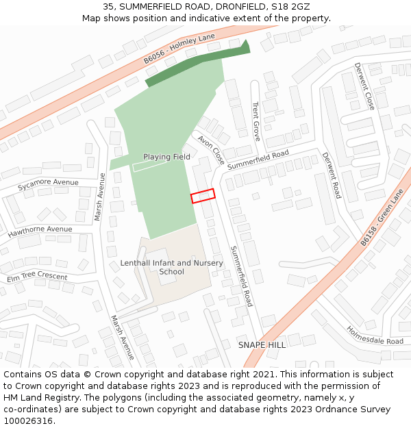 35, SUMMERFIELD ROAD, DRONFIELD, S18 2GZ: Location map and indicative extent of plot