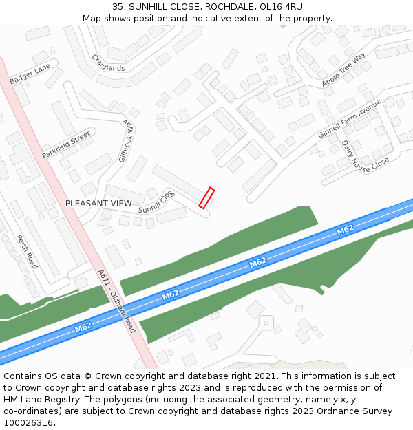 35, SUNHILL CLOSE, ROCHDALE, OL16 4RU: Location map and indicative extent of plot