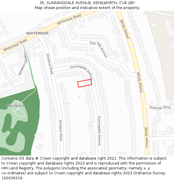 35, SUNNINGDALE AVENUE, KENILWORTH, CV8 2BY: Location map and indicative extent of plot