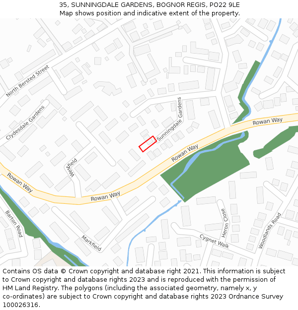 35, SUNNINGDALE GARDENS, BOGNOR REGIS, PO22 9LE: Location map and indicative extent of plot