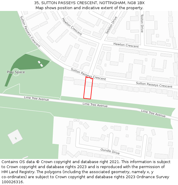 35, SUTTON PASSEYS CRESCENT, NOTTINGHAM, NG8 1BX: Location map and indicative extent of plot