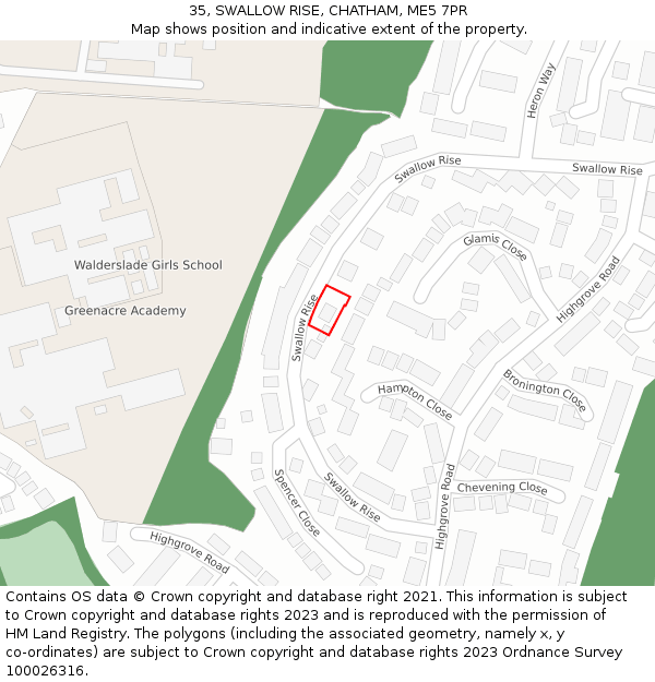 35, SWALLOW RISE, CHATHAM, ME5 7PR: Location map and indicative extent of plot