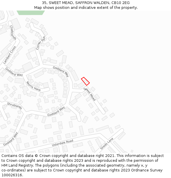 35, SWEET MEAD, SAFFRON WALDEN, CB10 2EG: Location map and indicative extent of plot