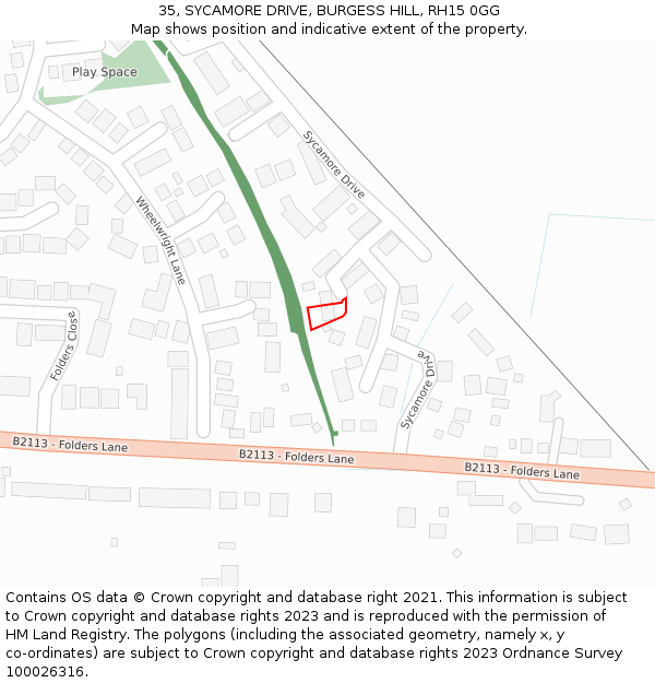 35, SYCAMORE DRIVE, BURGESS HILL, RH15 0GG: Location map and indicative extent of plot