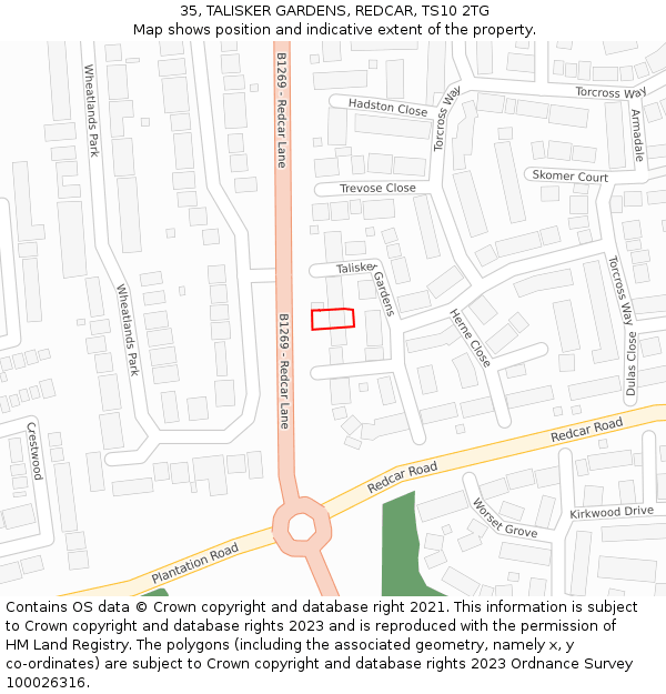 35, TALISKER GARDENS, REDCAR, TS10 2TG: Location map and indicative extent of plot