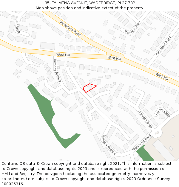 35, TALMENA AVENUE, WADEBRIDGE, PL27 7RP: Location map and indicative extent of plot