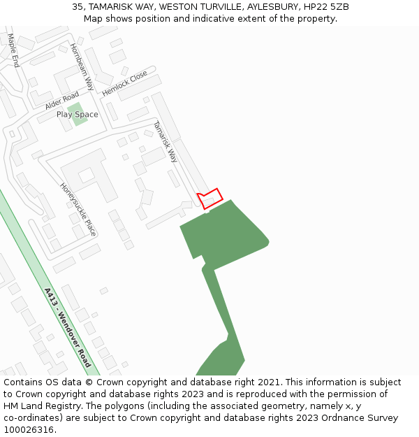 35, TAMARISK WAY, WESTON TURVILLE, AYLESBURY, HP22 5ZB: Location map and indicative extent of plot