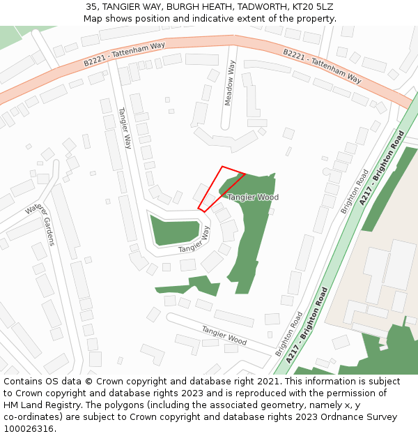 35, TANGIER WAY, BURGH HEATH, TADWORTH, KT20 5LZ: Location map and indicative extent of plot