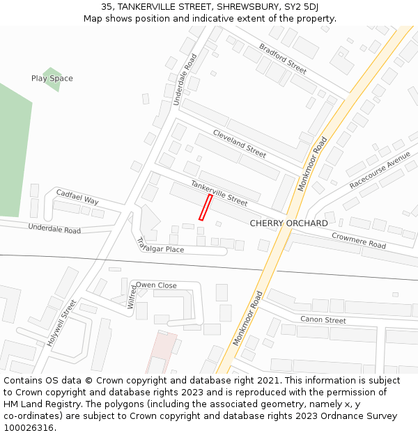 35, TANKERVILLE STREET, SHREWSBURY, SY2 5DJ: Location map and indicative extent of plot