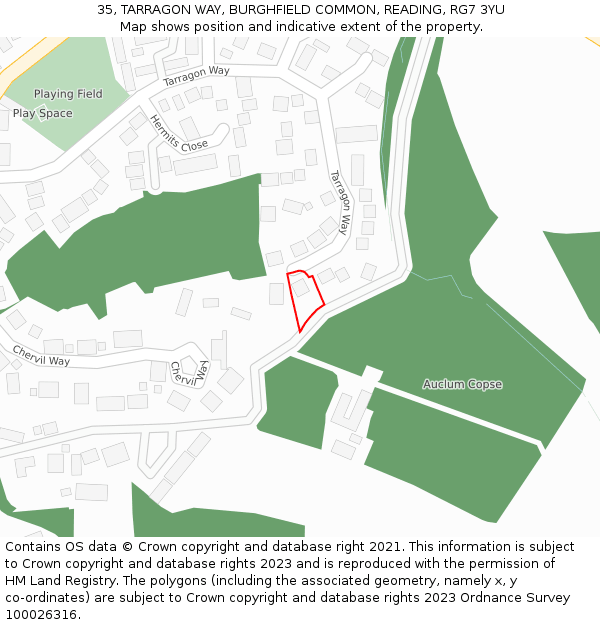 35, TARRAGON WAY, BURGHFIELD COMMON, READING, RG7 3YU: Location map and indicative extent of plot