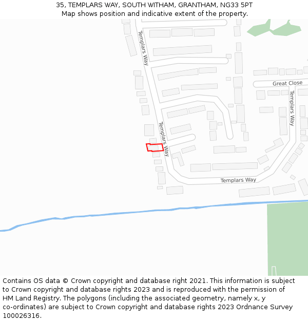 35, TEMPLARS WAY, SOUTH WITHAM, GRANTHAM, NG33 5PT: Location map and indicative extent of plot