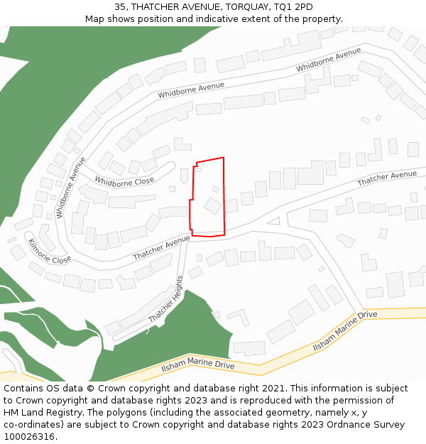 35, THATCHER AVENUE, TORQUAY, TQ1 2PD: Location map and indicative extent of plot