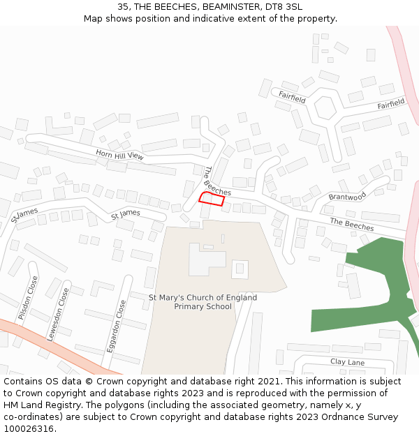 35, THE BEECHES, BEAMINSTER, DT8 3SL: Location map and indicative extent of plot